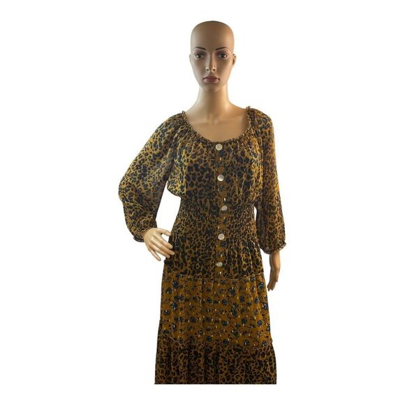 Women’s Leopard Floral Maxi Dress w/Elastic waist. Size M - Picture 2 of 13